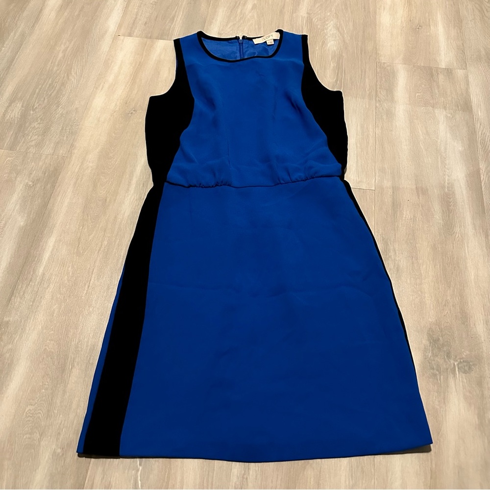 Ann Taylor Loft Royal Blue Black Colorblock Sleeveless Dress Sz 0